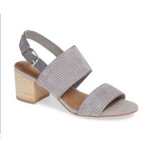 TOMS Sandals Women's Size 8.5 Gray Poppy Corduroy Slingback Wooden Block Heel